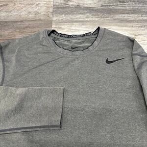Nike Pro Combat Dri Fit Heather Gray Mens L Athletic Training Compression Shirt